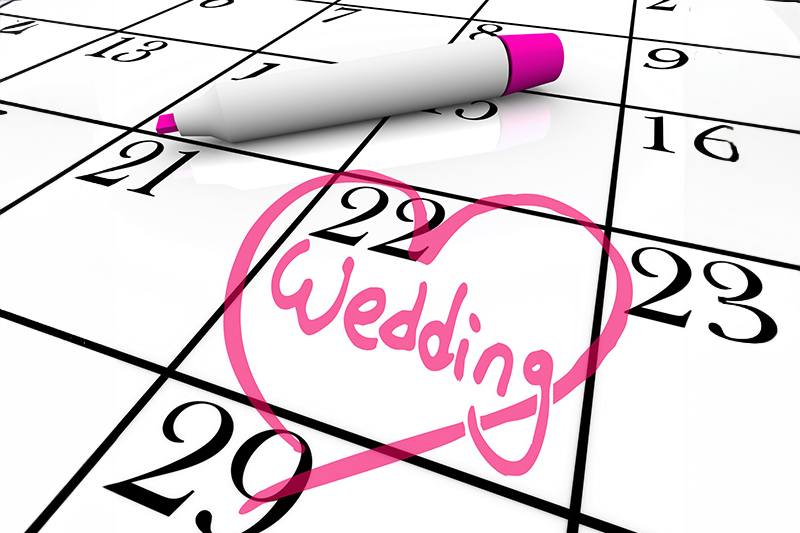 Choosing a Wedding Date Horoscope concept. Loving happy couple with zodiac wheel